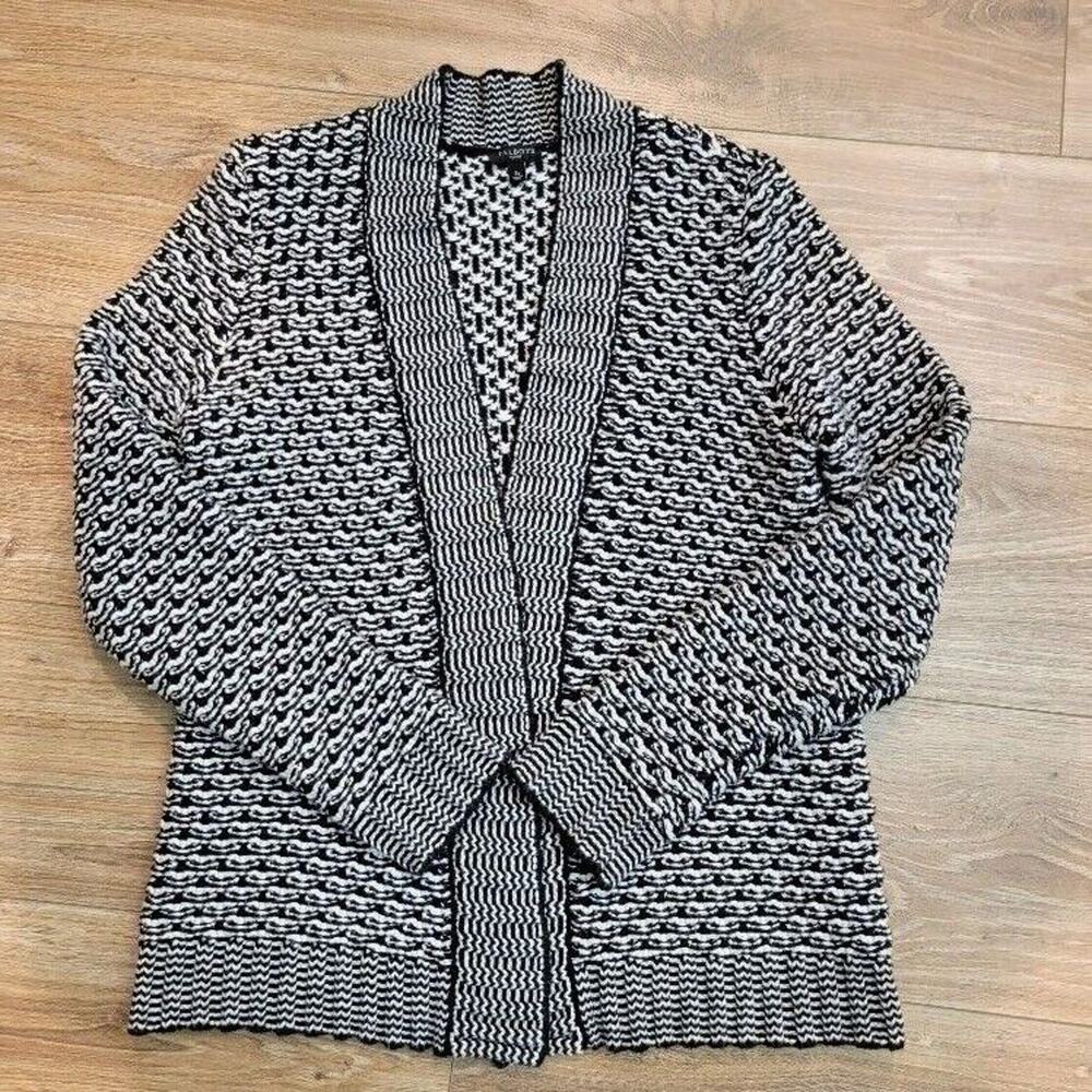 Talbots Cardigan Small Petite Black White Knit Tweed Sweater
